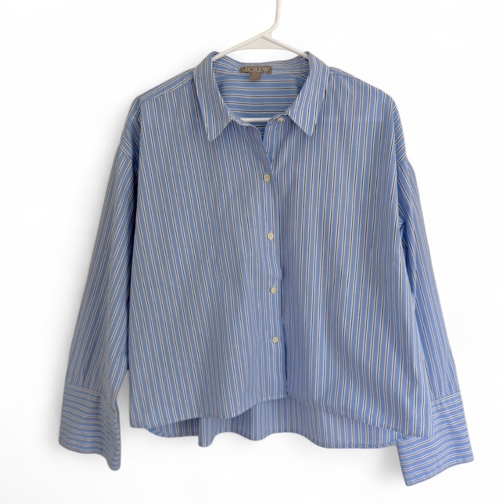 J Crew Womens Button Down Shirt Large Blue Stripe Long Sleeve Cotton Preppy